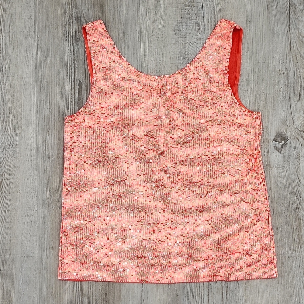 J. Crew Women's Coral Sparkly Sequin Tank Top, Fun Office Wear Size Small
